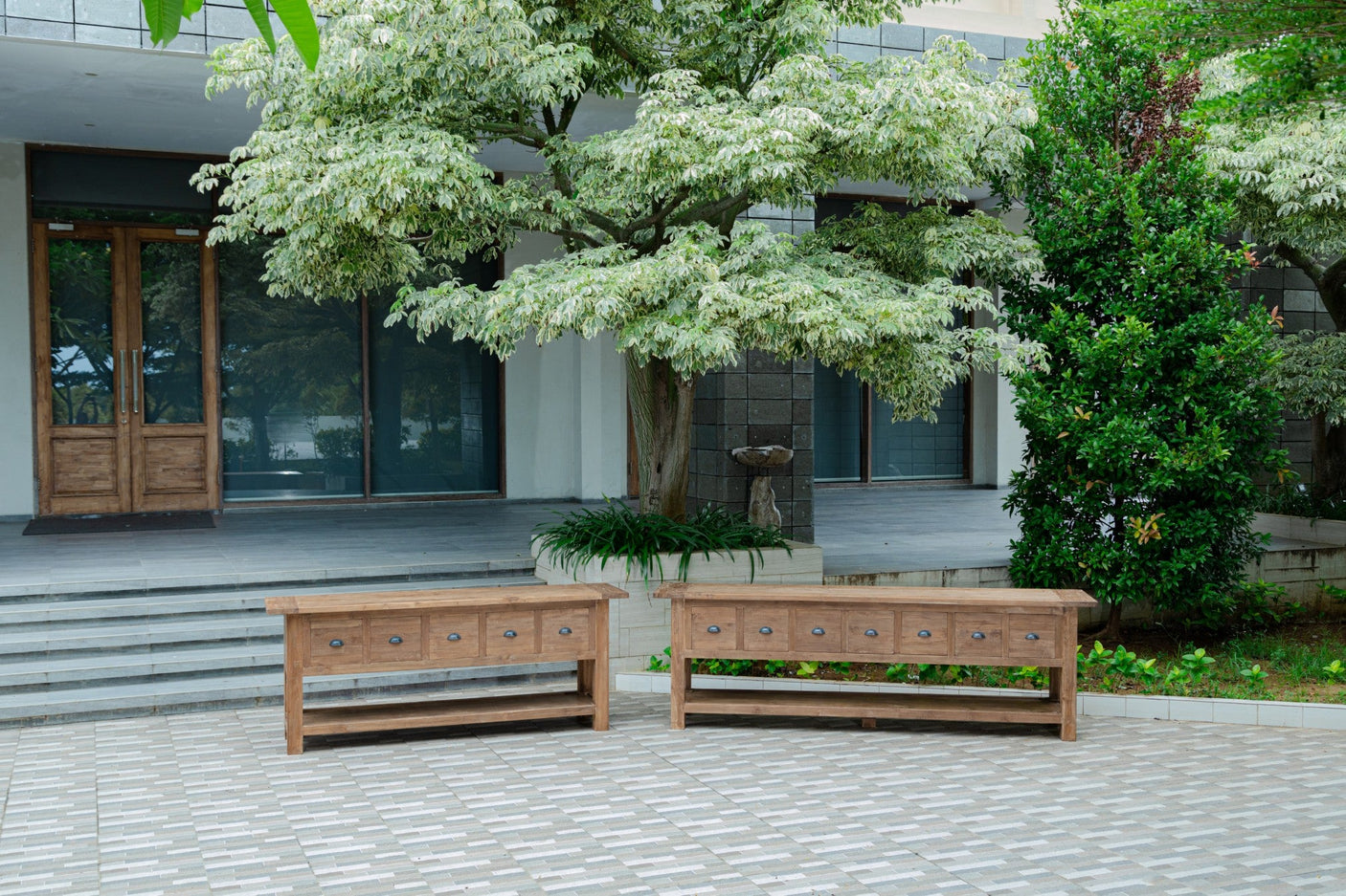 Rustikales Teak Sideboard mit Schubladen – Recyceltes Massivholz 200 / 250 cm