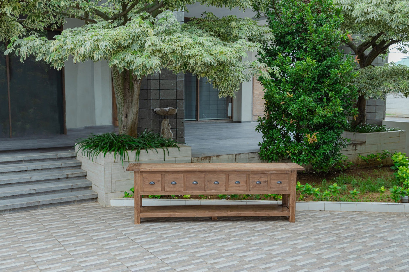 Rustikales Teak Sideboard mit Schubladen – Recyceltes Massivholz 200 / 250 cm