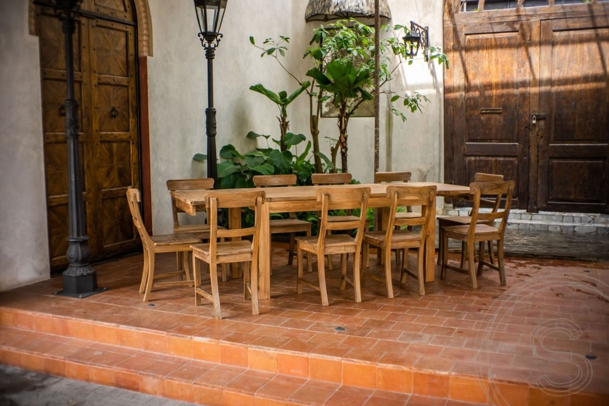 Ausziehtisch Teakholz Set 160 + 10 Stühle