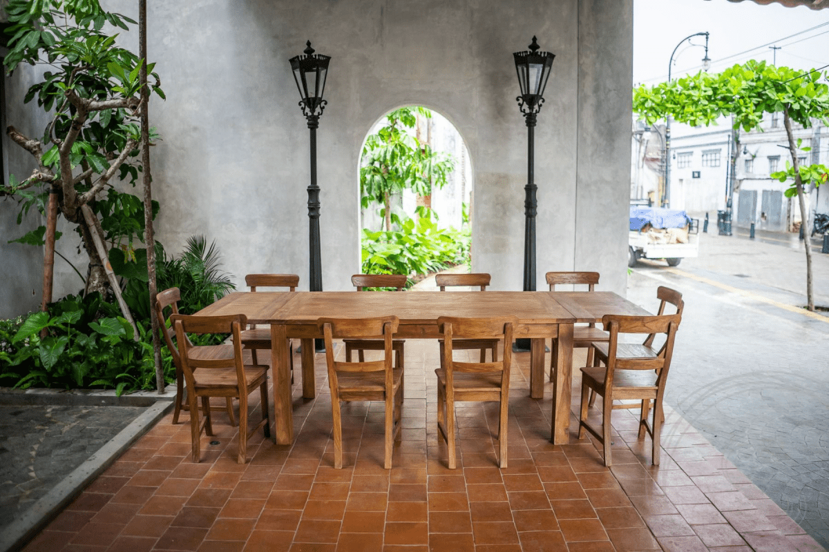 Ausziehtisch Teakholz Set 200 + 12 Stühle