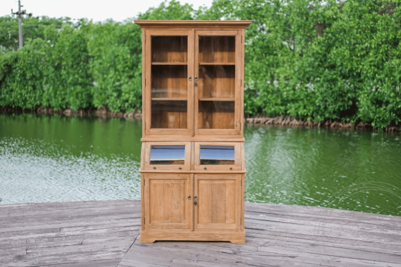 Teak grutterskast 110cm met bolle kleppen - Souren Meubels
