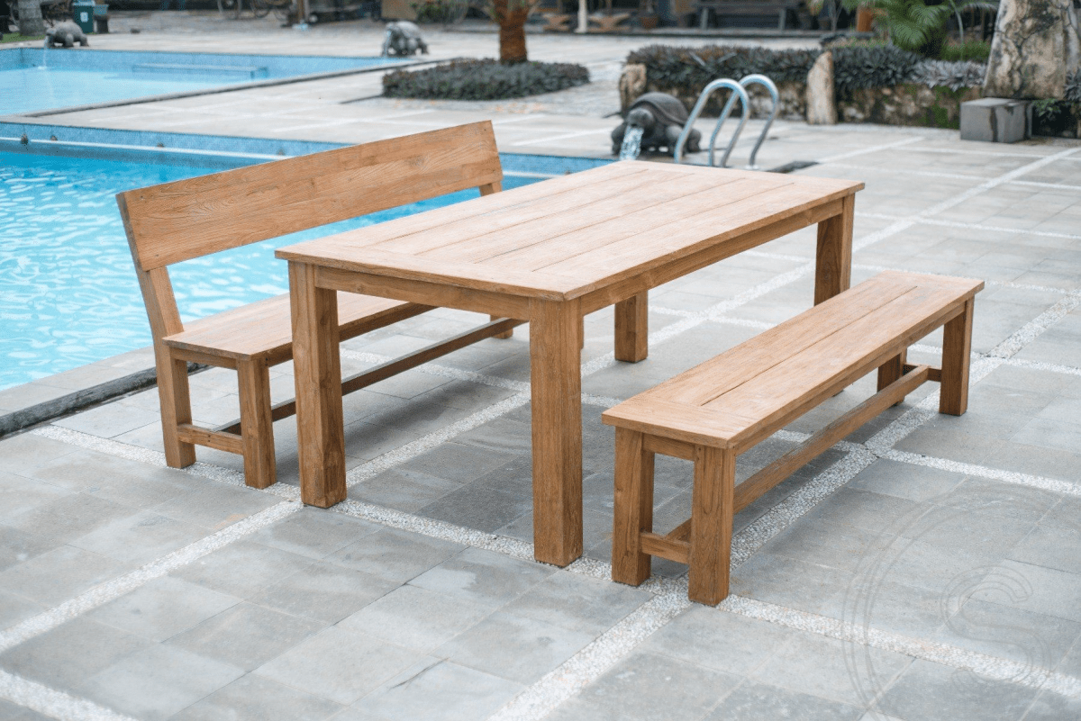 Teak Gartentisch 200x100 + Bank 200 + Bank 200 Sandaran