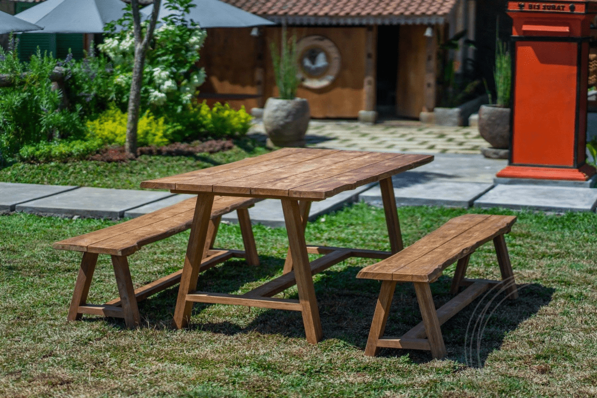 Teak Gartentisch Java 200 x 100 + 2 Teak Gartenbänke Java 200