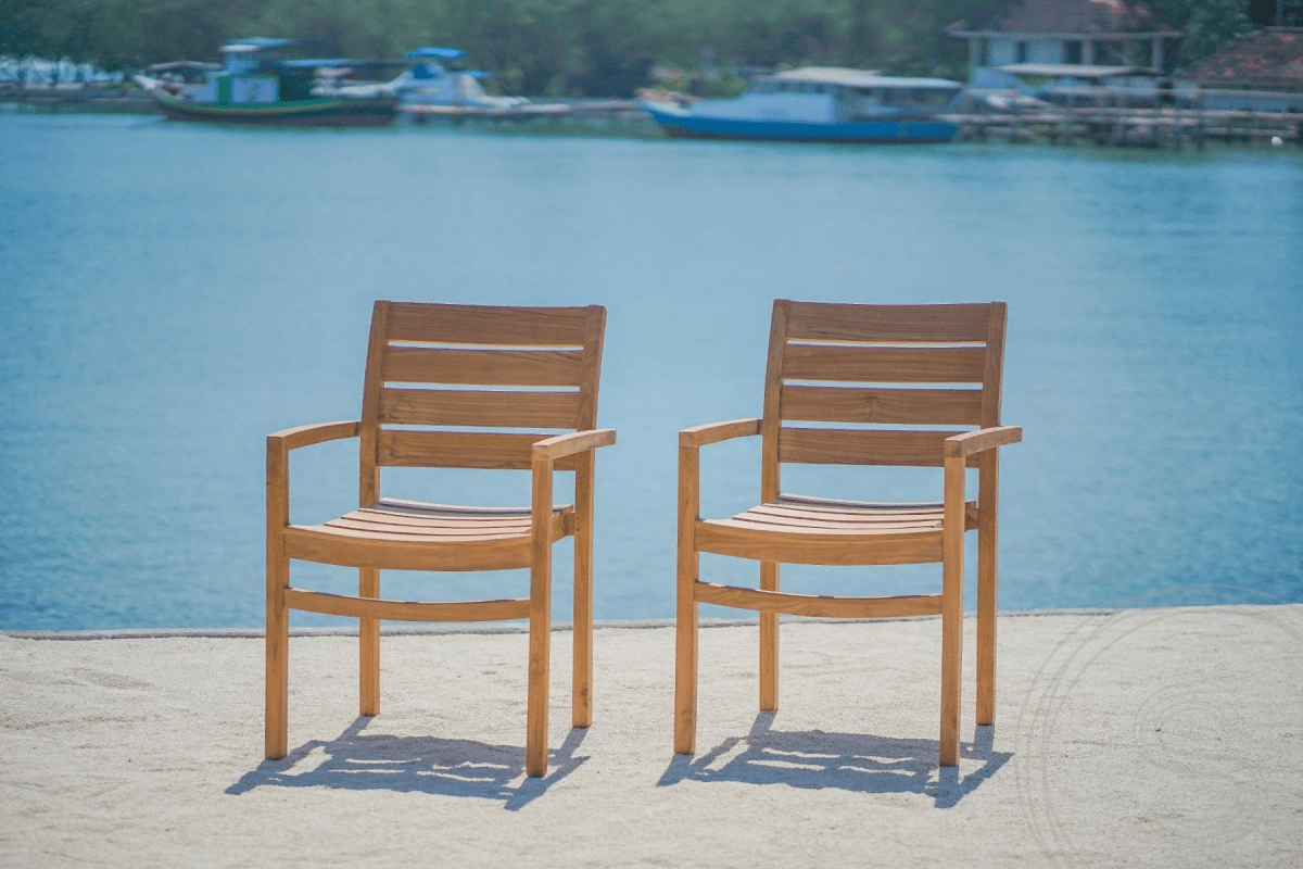 Teak Gartentisch 180 x 90 + 6 Gartenstühle Stacking