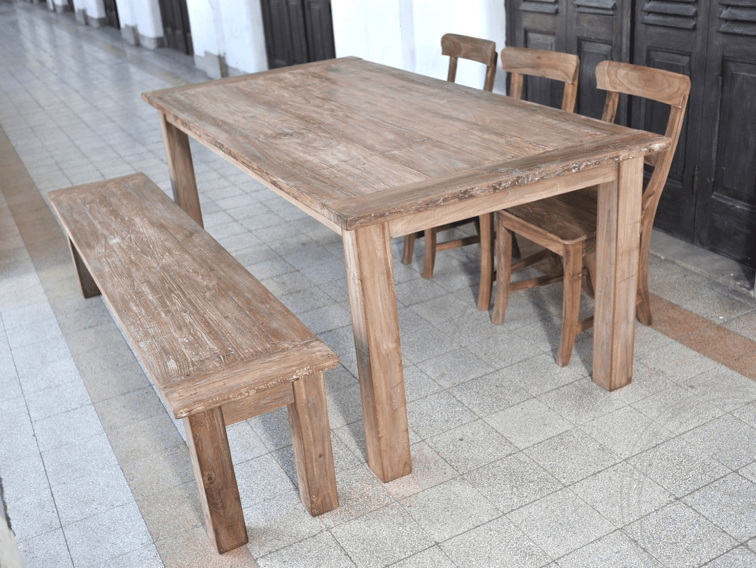 Teak bank 160cm oud hout - Souren Meubels