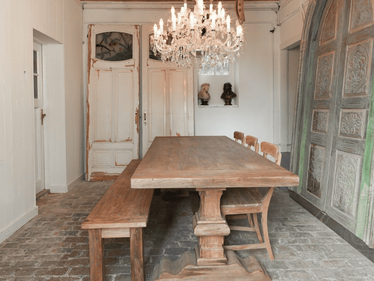 Teak bank 120cm oud hout - Souren Meubels