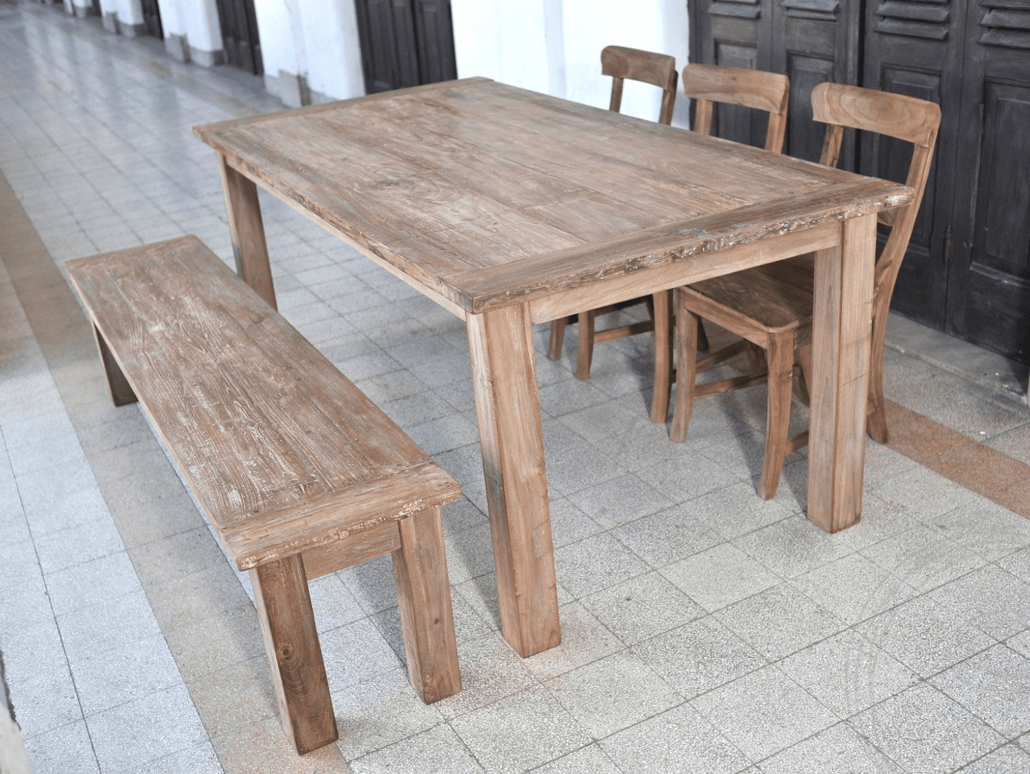 Teak bank 120cm oud hout - Souren Meubels