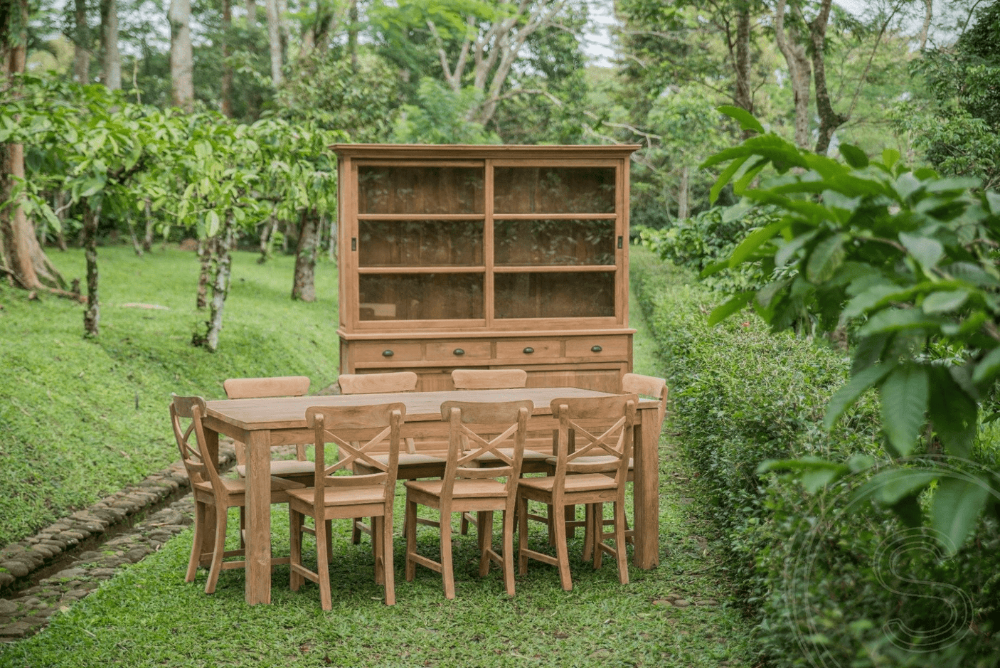 Teak vitrinekast 200cm - Souren Meubels