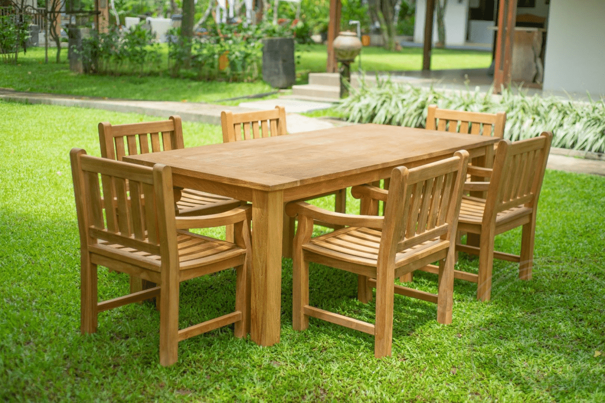 Teak garden table 220 x 100 + 6 garden chairs elephant