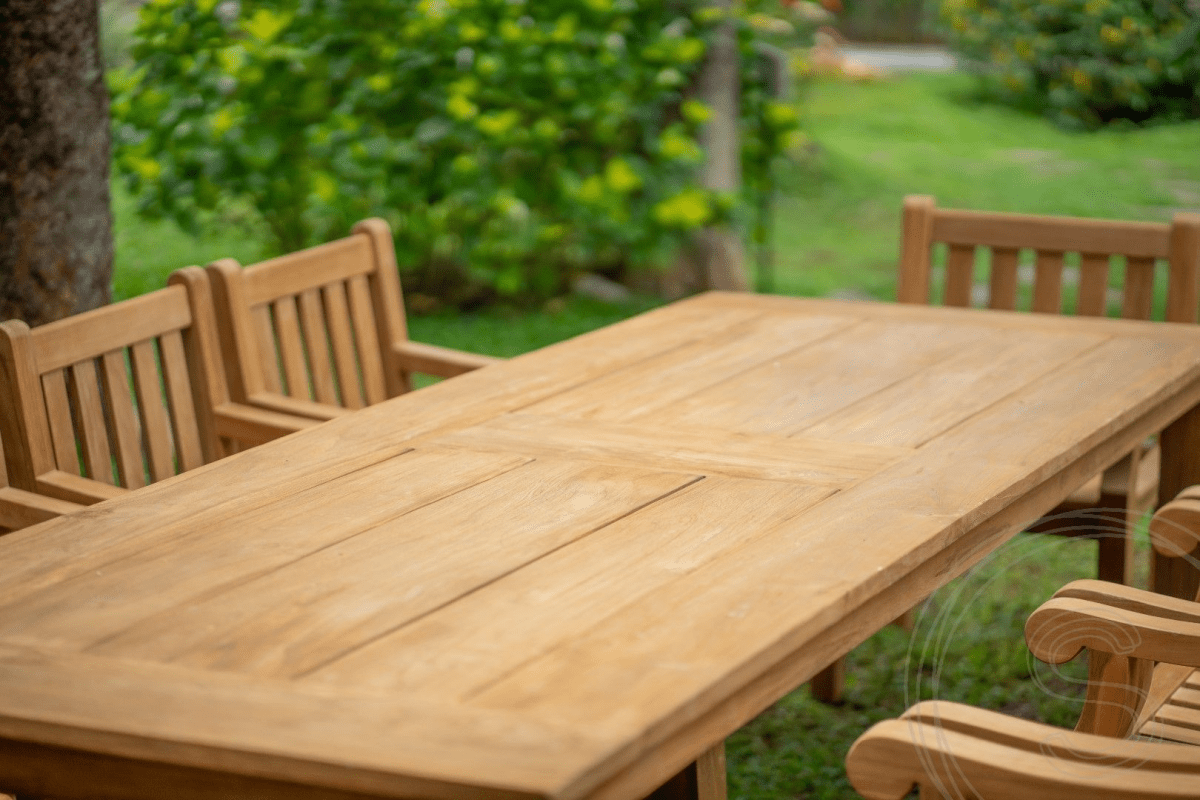 Teak garden table 220 x 100 + 6 garden chairs elephant