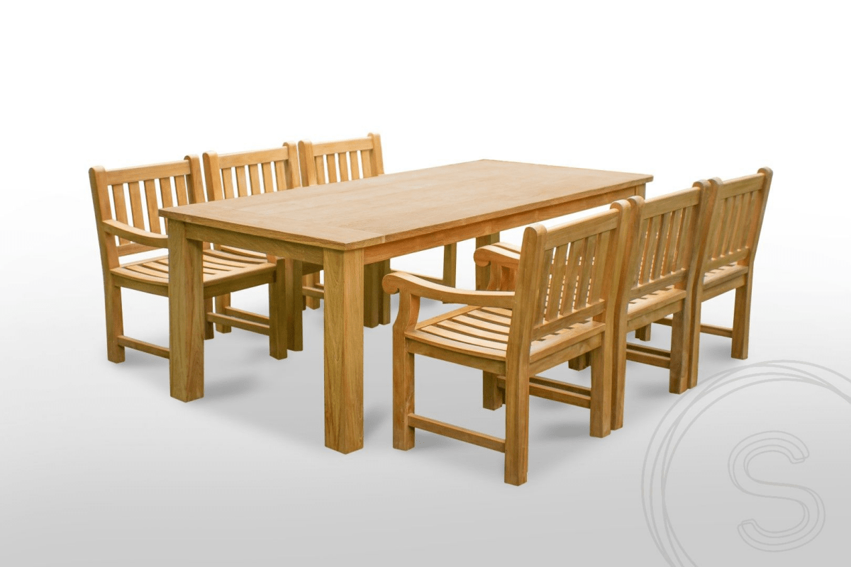Teak garden table 220 x 100 + 6 garden chairs elephant