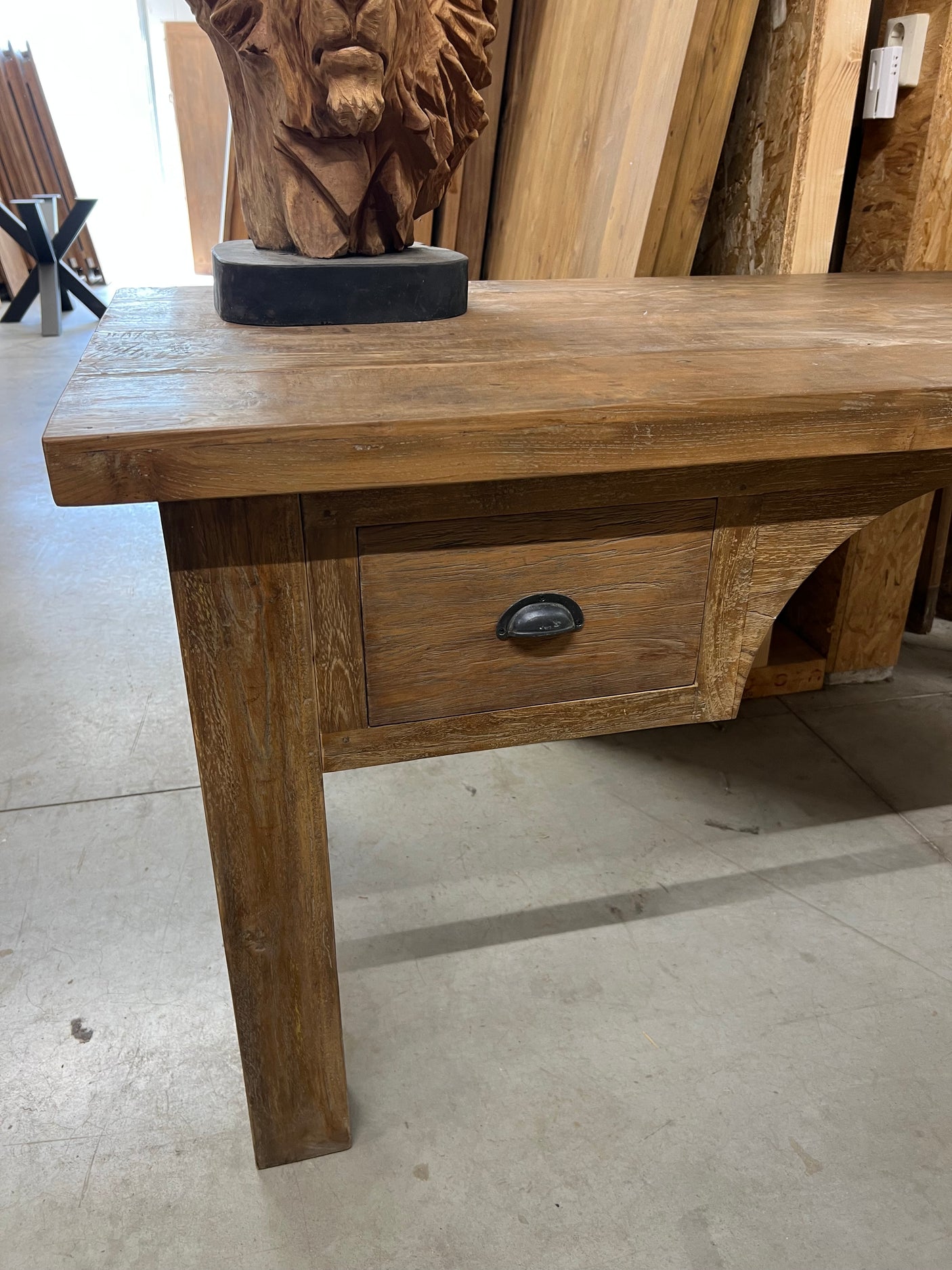 Teak-Schreibtisch mit Schubladen Altholz - 180x90x80cm