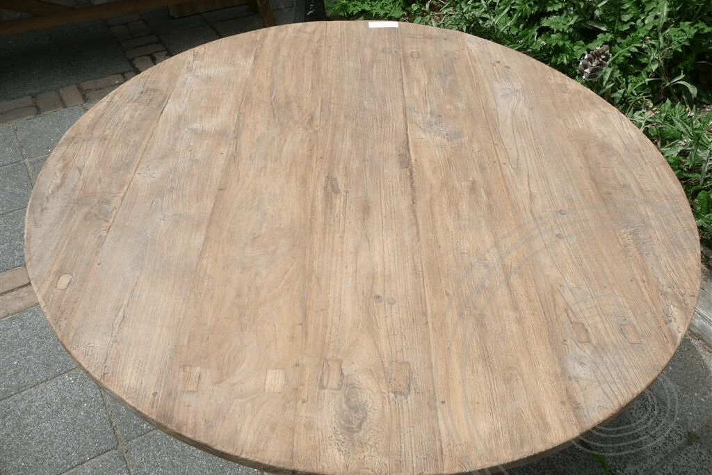 Teak Tisch rund 160cm Rustikal + 8 Stühle