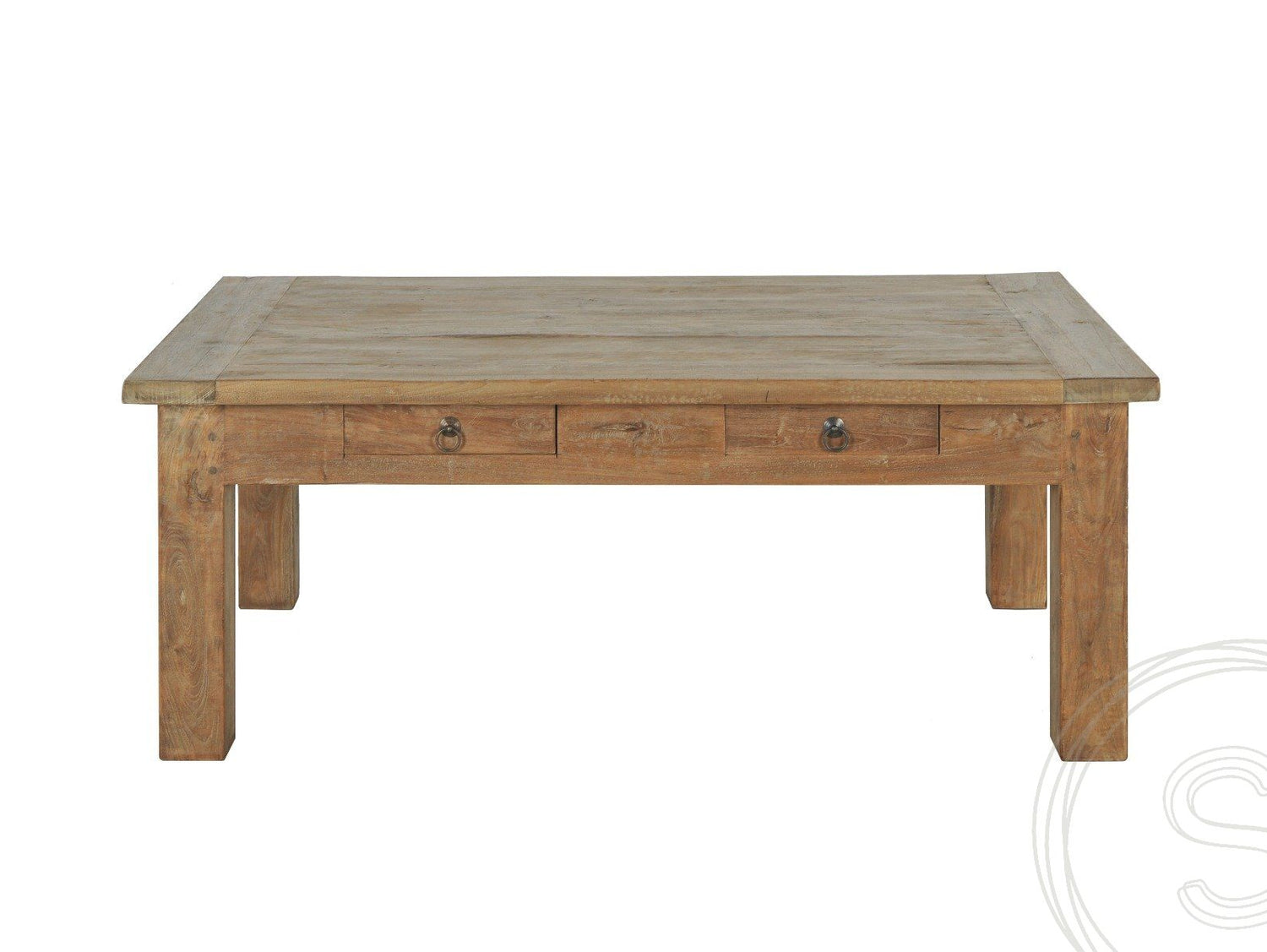 Teak Couchtisch Schubladen 120 x 80 Rustikal