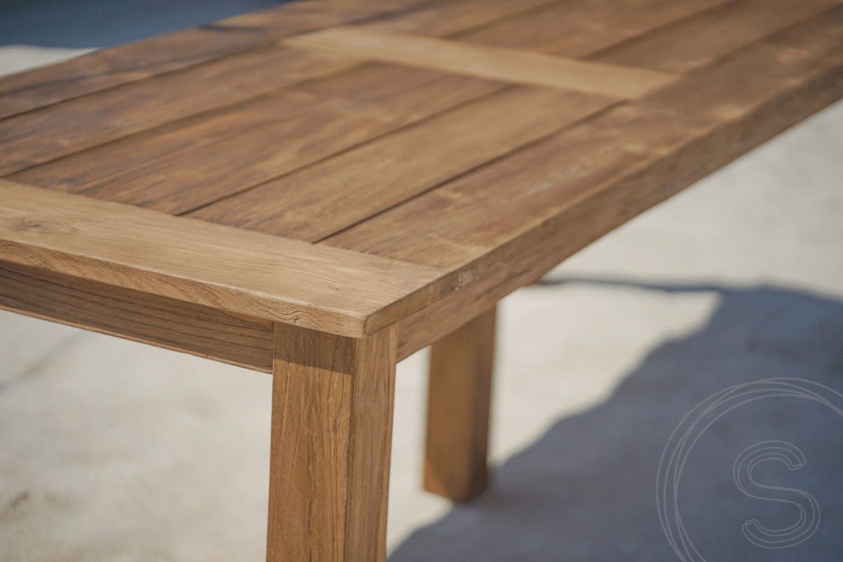 Teak Gartentisch 240 x 100 + 8 Gartenstühle Stacking