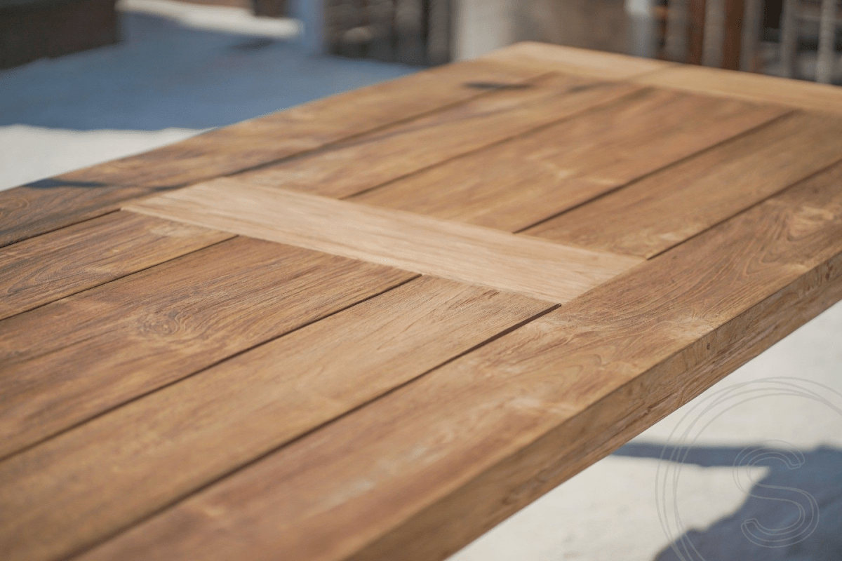 Teak Gartentisch 260 x 100 + 8 Gartenstühle Stacking