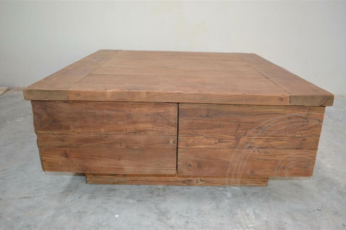 Teak Couchtisch Block 80x80 Rustikal