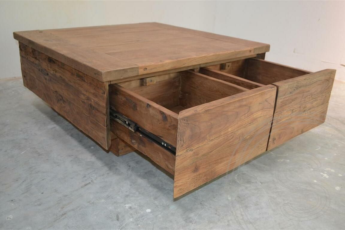 Teak Couchtisch Block 80x80 Rustikal