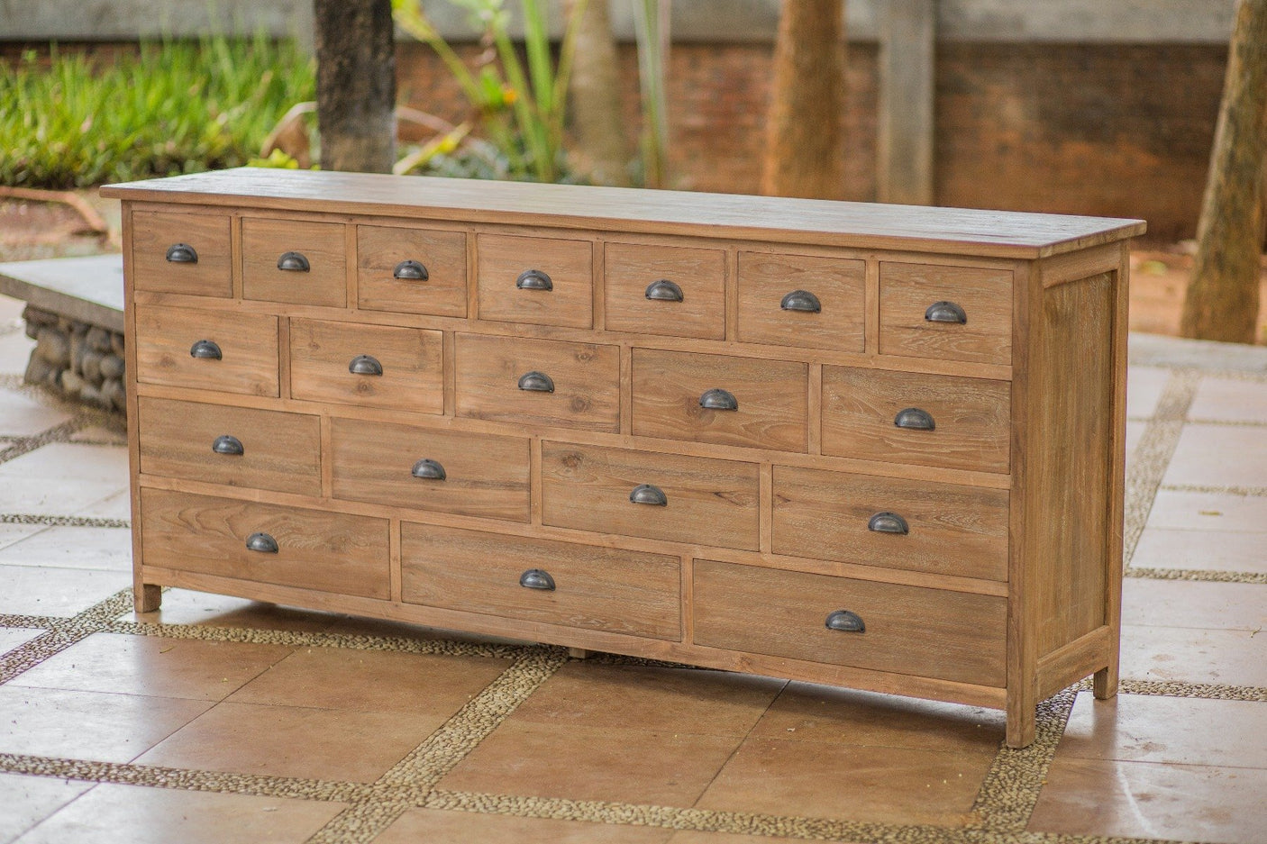 Teak dressoir 19 lades oud hout - Souren Meubels