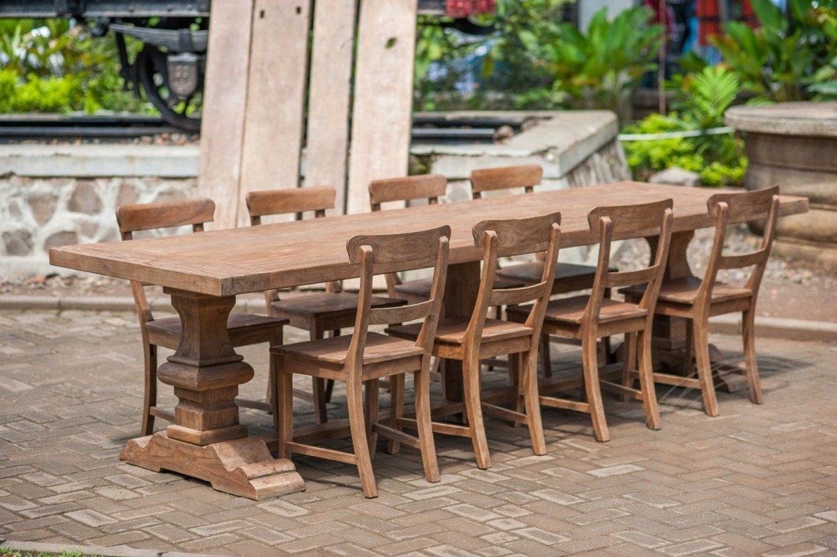 Teak Klostertisch 300x100 + 8 Stühle