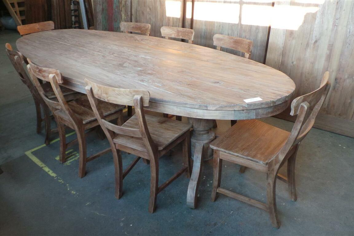 Ovale teak tafel 300x120cm oud hout - Souren Meubels