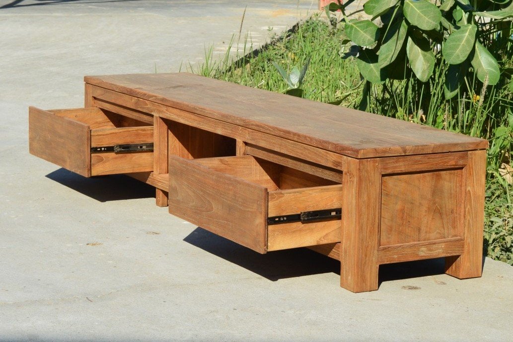 Teak tv - meubel oud hout 200cm 2 lades - Souren Meubels