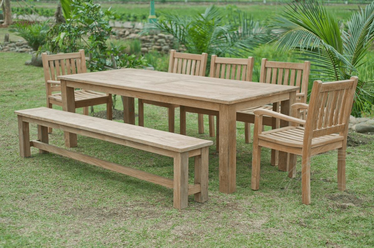 Teak Gartentisch 240x100cm + 5 Beaufort Stühle + Bank