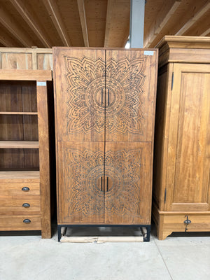 Teak Schrank Carving - 100x40x220cm