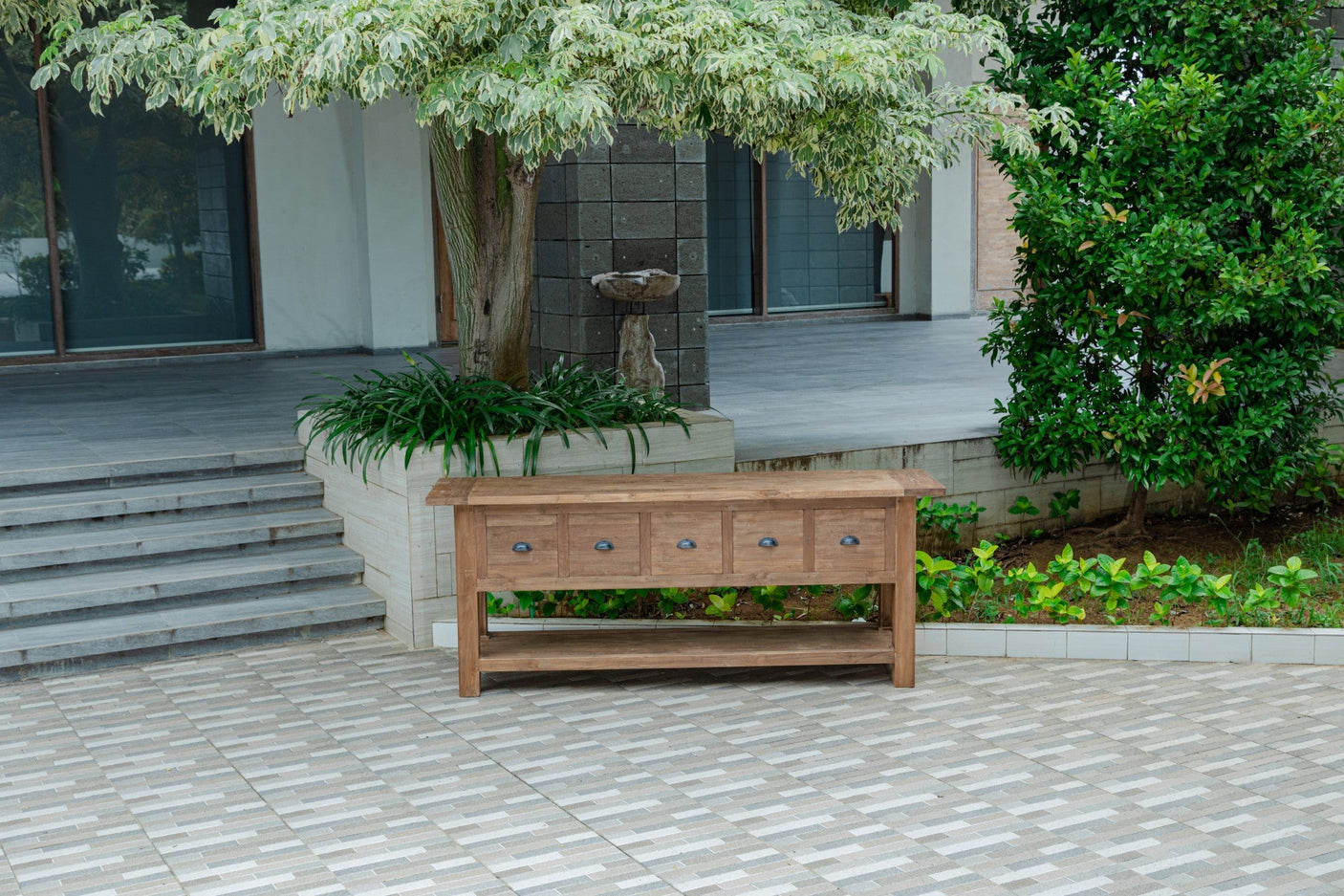 Rustikales Teak Sideboard mit Schubladen – Recyceltes Massivholz 200 / 250 cm