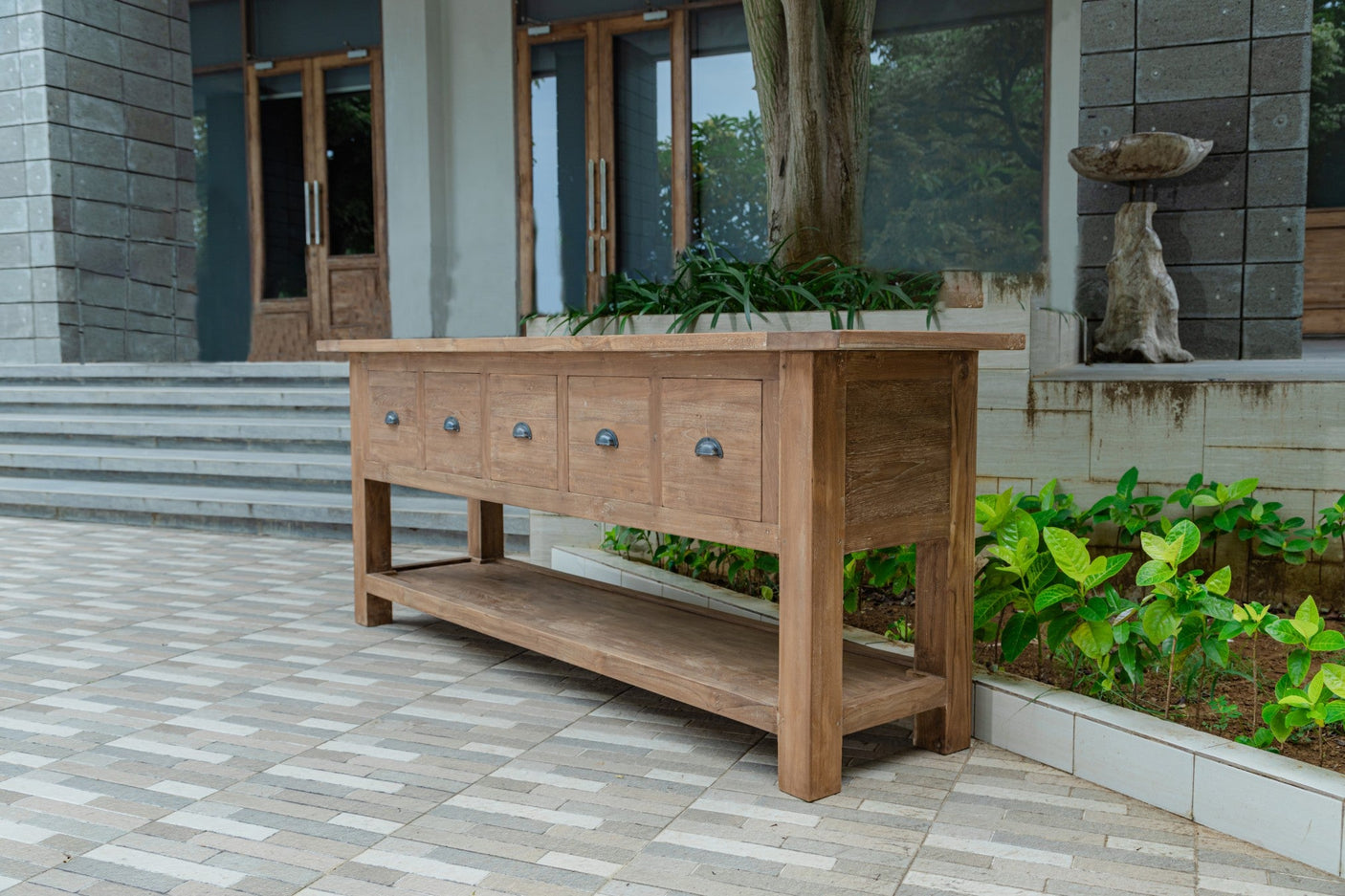 Rustikales Teak Sideboard mit Schubladen – Recyceltes Massivholz 200 / 250 cm