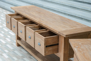 Rustikales Teak Sideboard mit Schubladen – Recyceltes Massivholz 200 / 250 cm