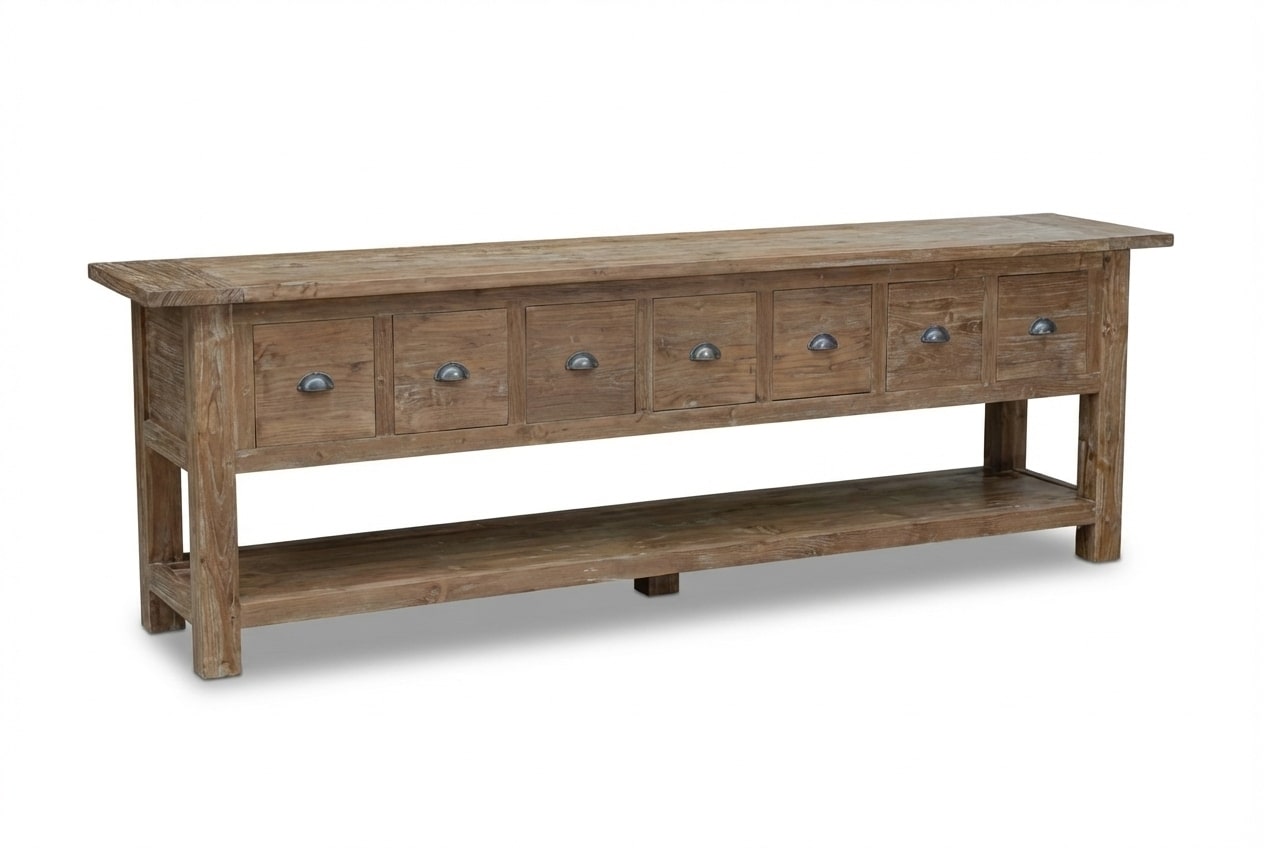 Rustikales Teak Sideboard mit Schubladen – Recyceltes Massivholz 200 / 250 cm