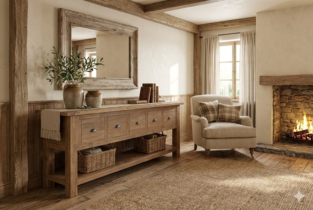 Rustikales Teak Sideboard mit Schubladen – Recyceltes Massivholz 200 / 250 cm