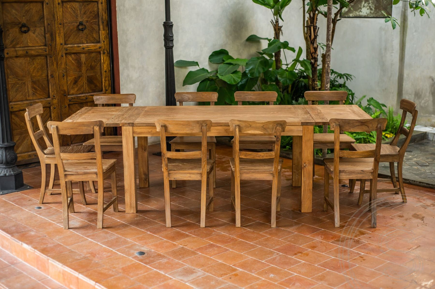Ausziehtisch Teakholz Set 160 + 10 Stühle