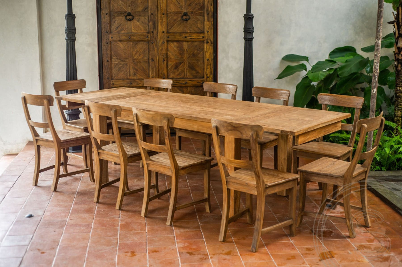 Ausziehtisch Teakholz Set 160 + 10 Stühle
