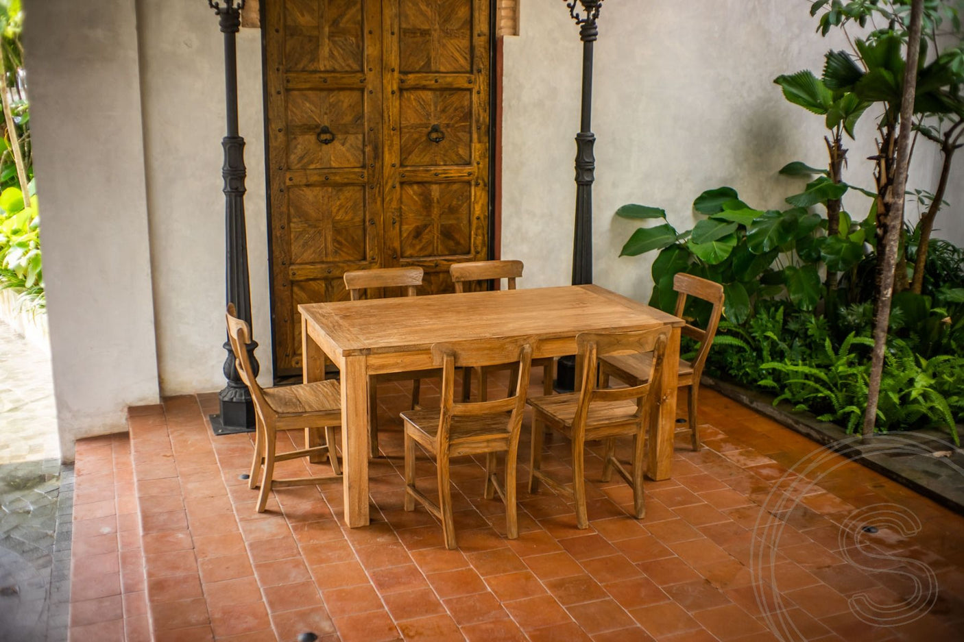 Ausziehtisch Teakholz Set 160 + 10 Stühle