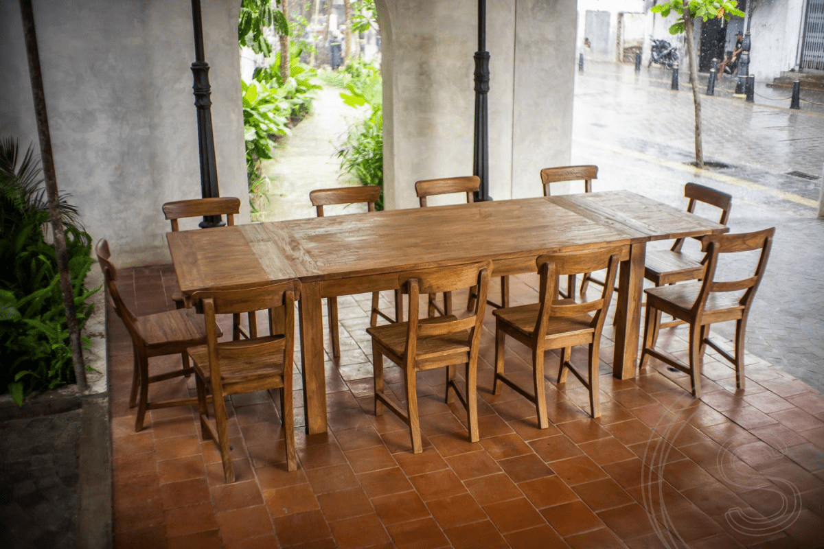 Ausziehtisch Teakholz Set 200 + 12 Stühle