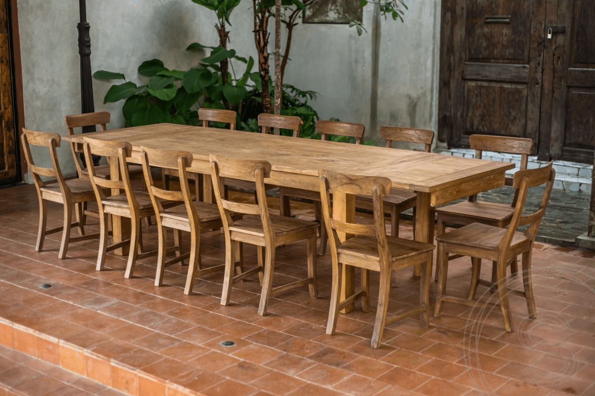 Ausziehtisch Teakholz Set 200 + 12 Stühle