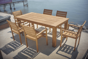 Teak Gartentisch 200 x 90 + 6 Gartenstühle Stacking