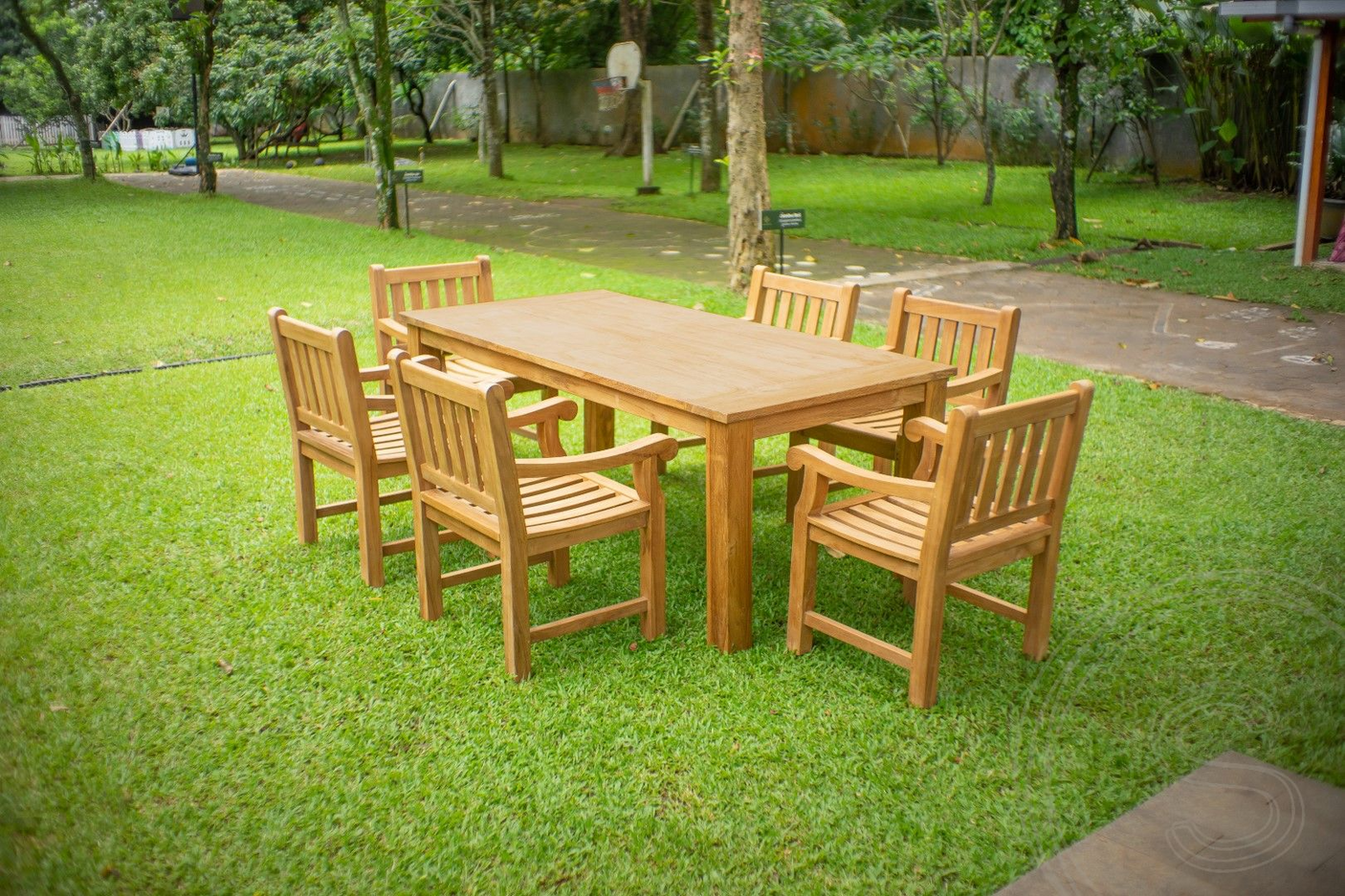 Teak Gartentisch 200 x 90 + 6 Gartenstühle Elephant