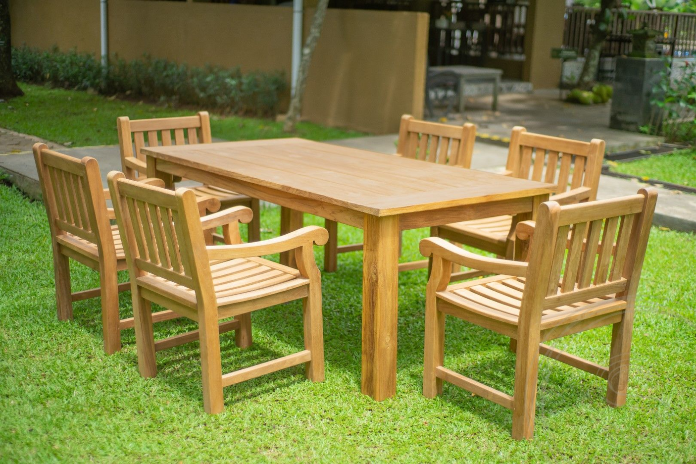 Teak Gartentisch 200 x 90 + 6 Gartenstühle Elephant