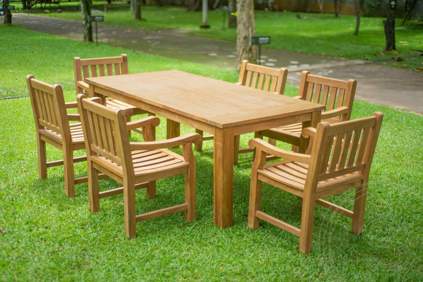 Teak Gartentisch 200 x 90 + 6 Gartenstühle Elephant