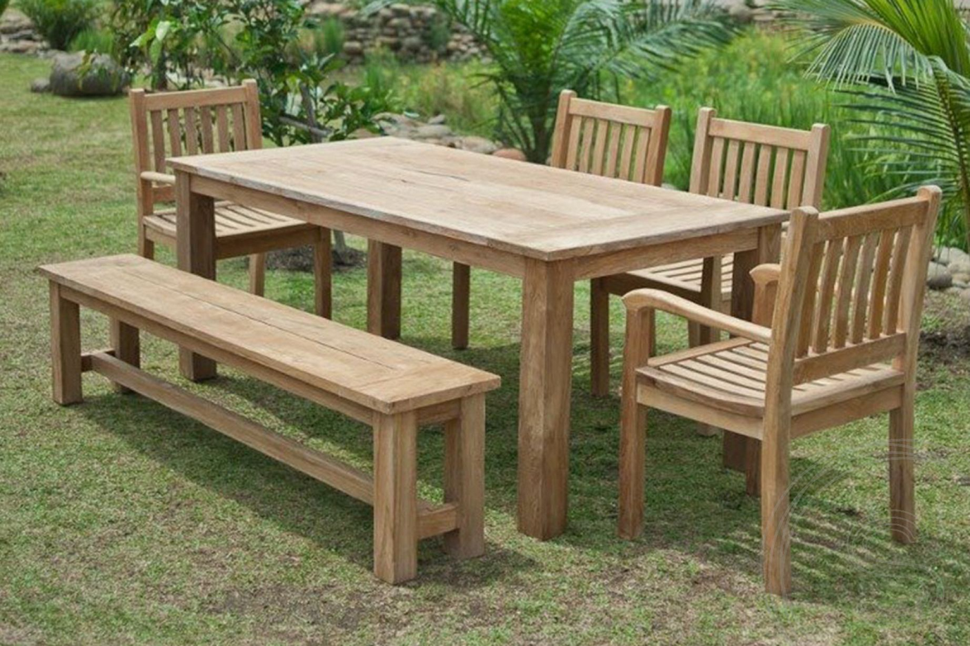 Teak Gartentisch 200x100cm + 4 Stühle Beaufort + Bank