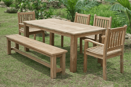 Teak Gartentisch 200x100cm + 4 Stühle Beaufort + Bank