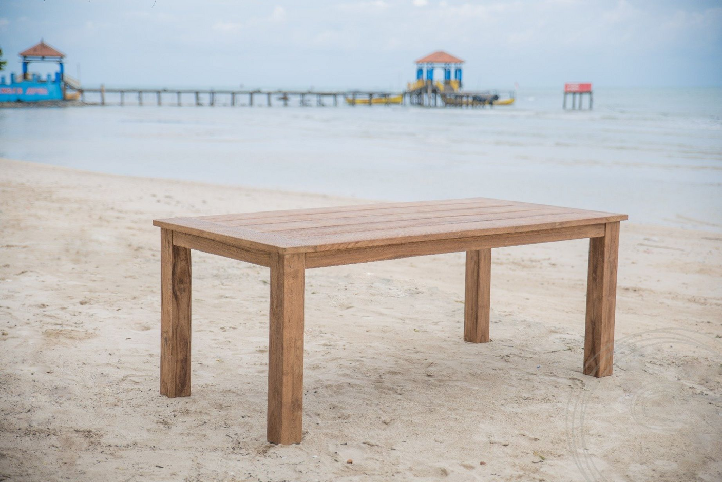 Teak Gartentisch 200x100cm + 6 Bahnhofstühle