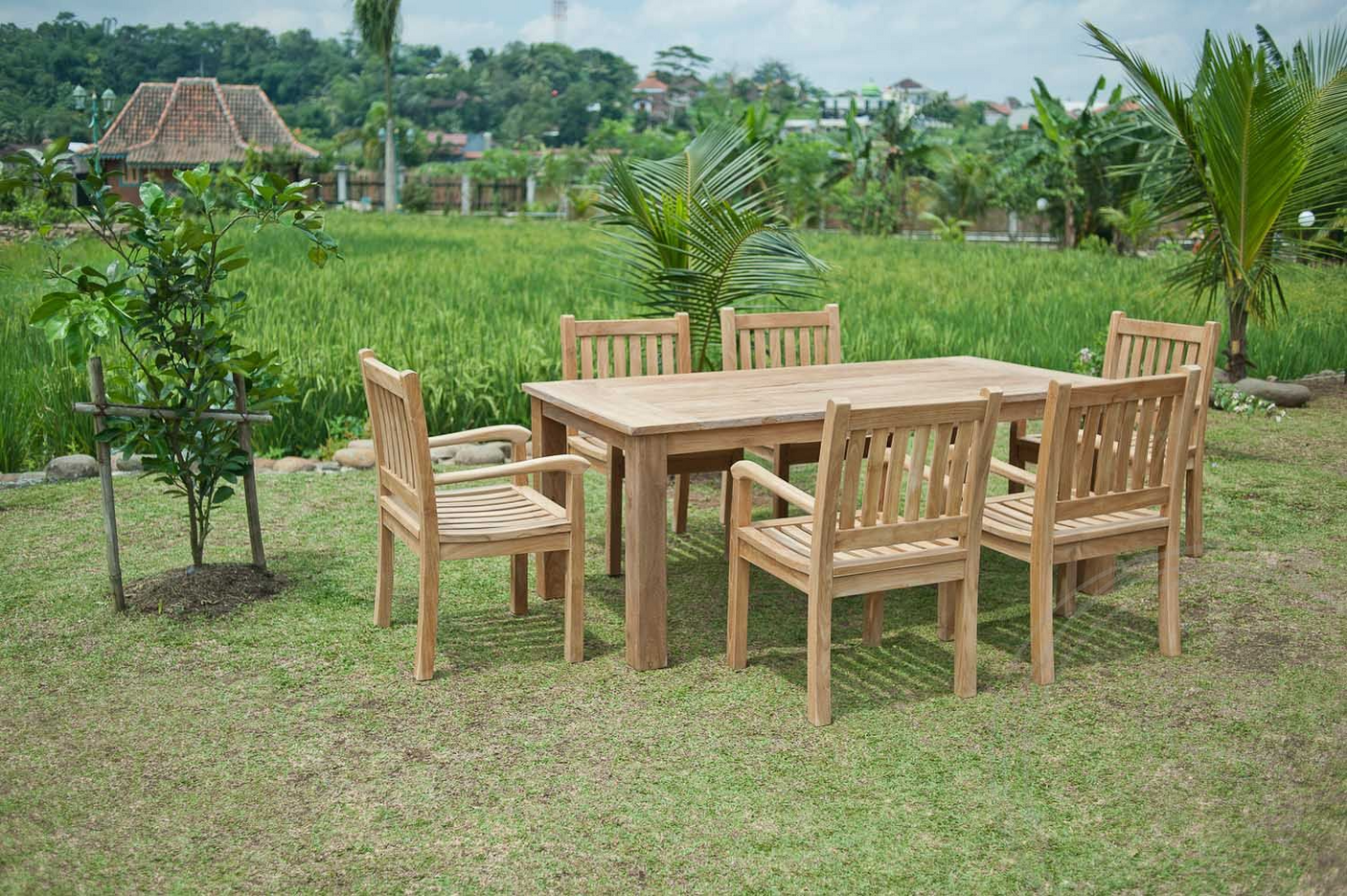 Teak Gartentisch 200x100cm + 6 Stühle Beaufort