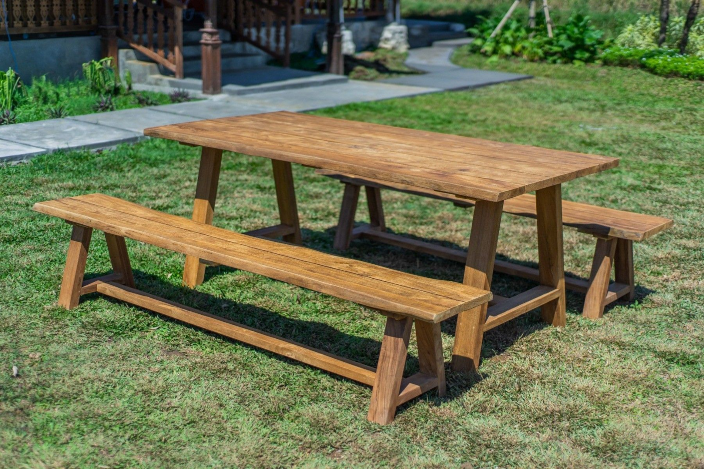 Teak Gartentisch Java 200 x 100 + 2 Teak Gartenbänke Java 200
