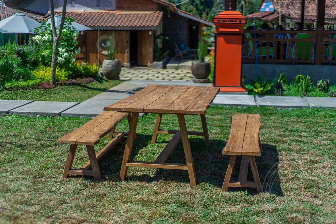 Teak Gartentisch Java 200 x 100 + 2 Teak Gartenbänke Java 200
