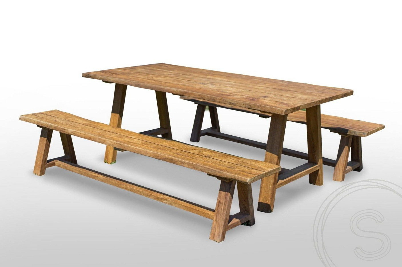 Teak Gartentisch Java 200 x 100 + 2 Teak Gartenbänke Java 200
