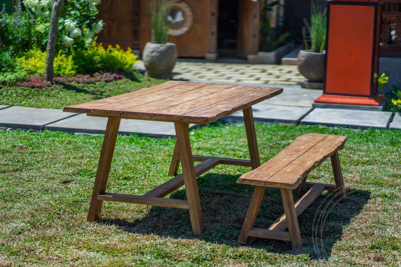 Teak Gartentisch Java 200 x 100 + Teak Gartenbank Java 200
